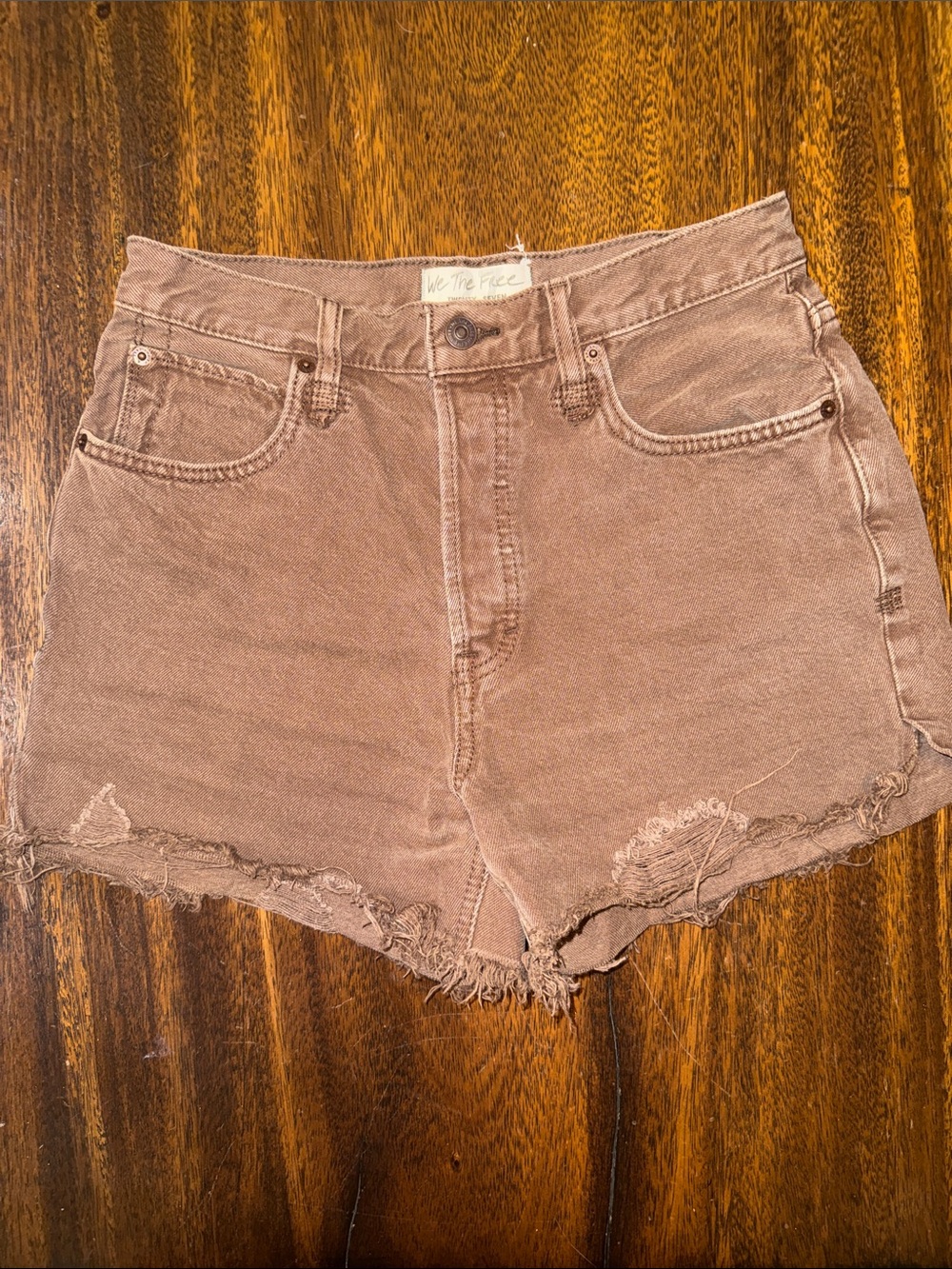 We The Free Faded Brown Frayed Hem Denim Shorts
